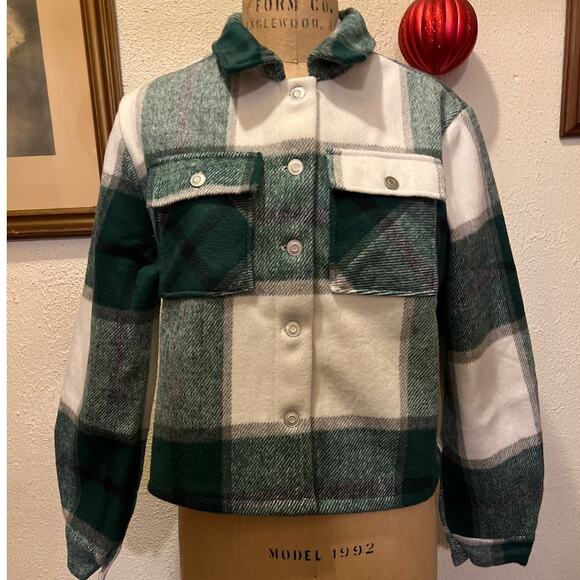 JK Sue Jones Fleece Fuzzy Lined Plaid Flannel Cropped Jacket NWT Size S - Picture 3 of 13